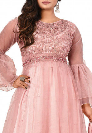 Embroidered Net Pakistani Suit in Pink