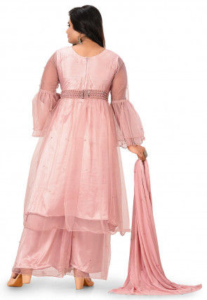 Embroidered Net Pakistani Suit in Pink