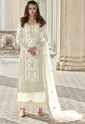 Embroidered Net Pakistani Suit in White