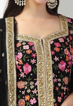 Embroidered Net Punjabi Suit in Black