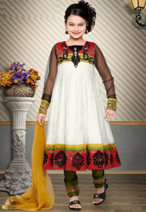 Embroidered Net Salwar Set in Off White