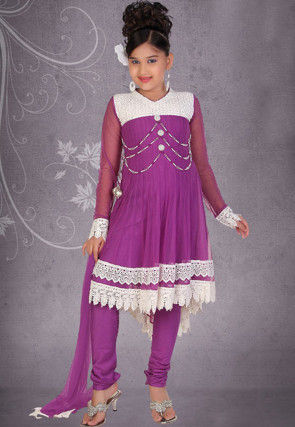 Embroidered Net Salwar Set in Purple