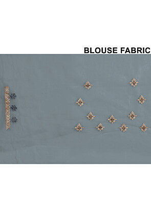 Embroidered Net Saree in Grey