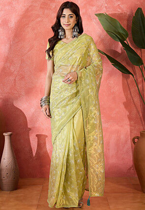 Embroidered Super Net Saree in Light Green