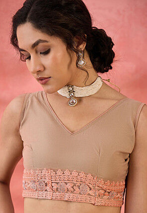 Embroidered Net Saree in Peach