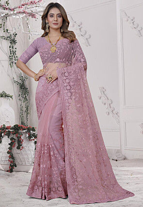 JULEE Women's Net Saree With Blouse Piece (Titli Saree Pink-New_Pink) :  : Fashion