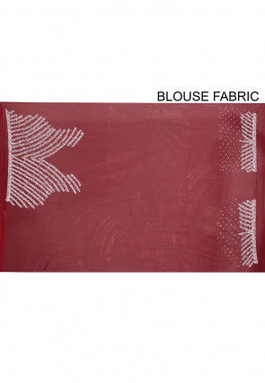 Embroidered Net Saree in Red