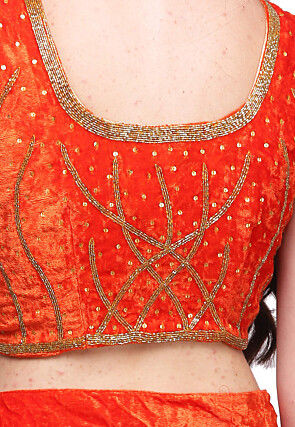 Hand Embroidered Net Saree in Red