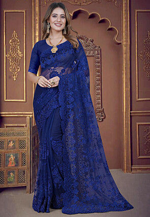 Blue Net Sarees: Buy Latest Designs Online | Utsav Fashion