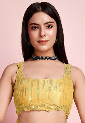 Embroidered Net Saree in Yellow