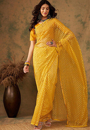 Yellow - Net - Sarees: Buy Latest Indian Sarees Collection Online