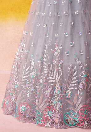 Embroidered Net Scalloped Lehenga in Light Grey