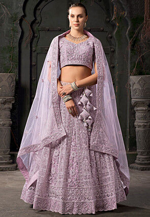 Embroidered Net Scalloped Lehenga in Purple