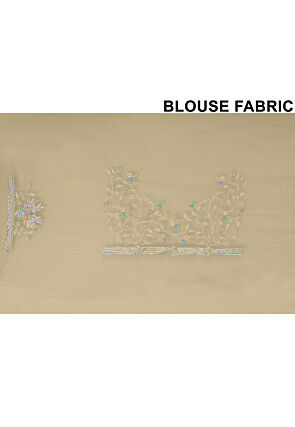 Embroidered Net Scalloped Saree in Beige