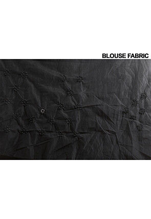 Embroidered Net Scalloped Saree in Black