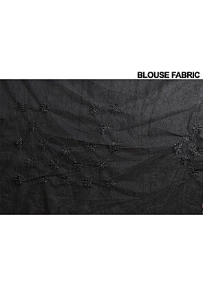 Embroidered Net Scalloped Saree in Black