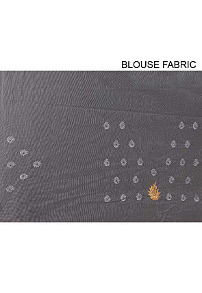 Embroidered Net Scalloped Saree in Grey