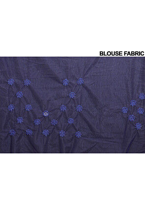 Embroidered Net Scalloped Saree in Navy Blue