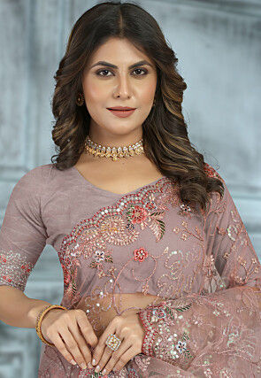 Rose Pink Net Saree main image 0