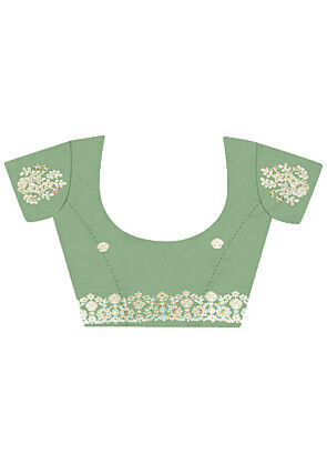 Embroidered Net Scalloped Saree in Pastel Green