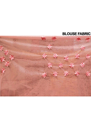 Embroidered Net Scalloped Saree in Peach