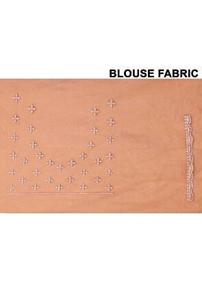 Embroidered Net Scalloped Saree in Peach