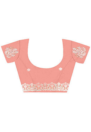 Embroidered Net Scalloped Saree in Peach