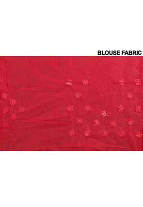 Embroidered Net Scalloped Saree in Red