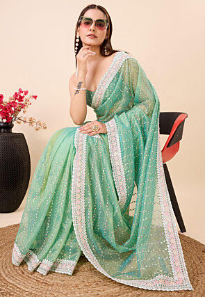 Buy Navyasa Sea Green Printed Saree for Women Online @ Tata CLiQ