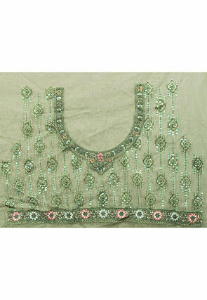 Embroidered Net Scalloped Saree in Shaded Green