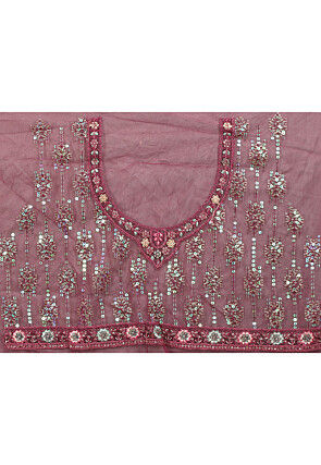 Embroidered Net Scalloped Saree in Shaded Magenta