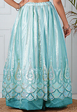 Embroidered Net Skirt in Sky Blue