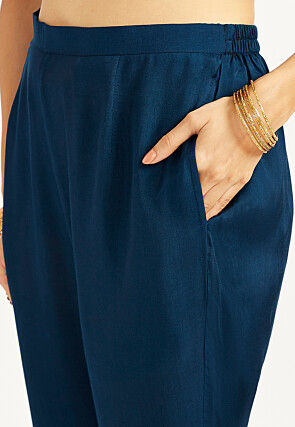 Embroidered Organza A Line Kurta Set in Teal Blue