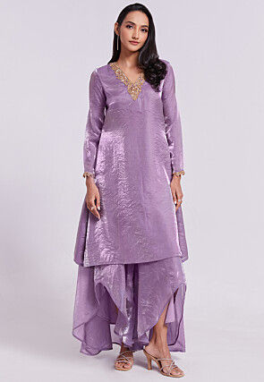 Embroidered Organza Aline kurta Set in Purple