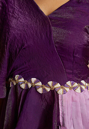 Embroidered Organza Asymmetric Top Set in Purple