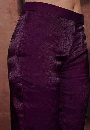 Embroidered Organza Asymmetric Top Set in Purple