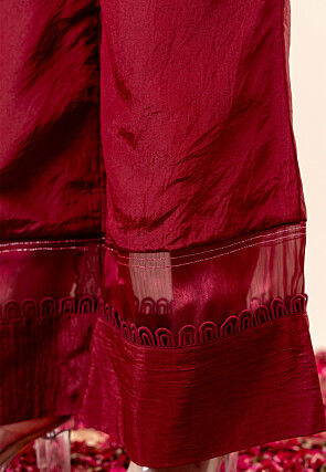 Embroidered Organza Chiffon Top Set in Red