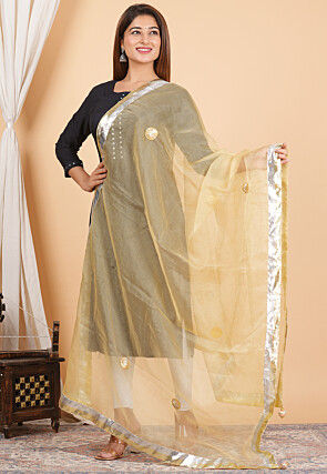 Embroidered Organza Dupatta in Beige