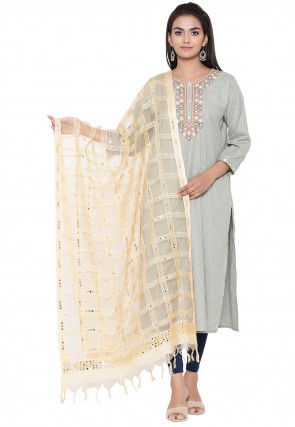 Embroidered Organza Dupatta in Beige