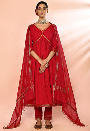 Embroidered Organza Dupatta in Red