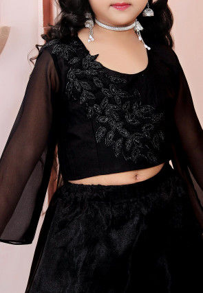 Embroidered Organza Flounced Lehenga in Black