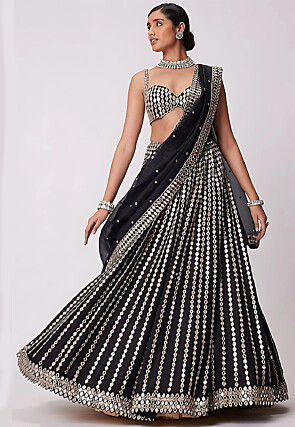 Embroidered Organza Lehenga in Black