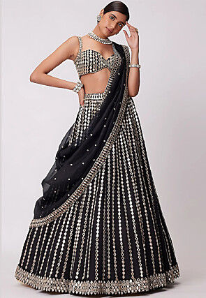 Embroidered Organza Lehenga in Black