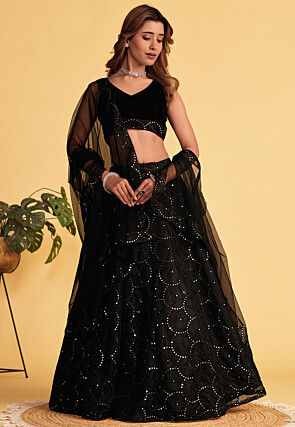 Embroidered Organza Lehenga in Black