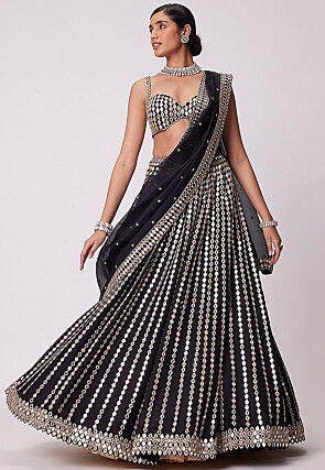 Embroidered Organza Lehenga in Black