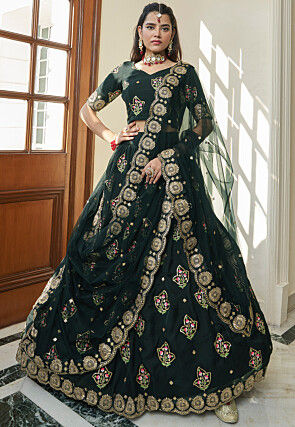 Wedding Wear Black Color Georgette Fabric Embroidered Lehenga Choli