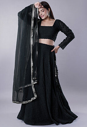 Embroidered Organza Lehenga in Black