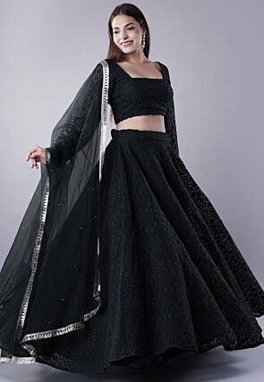 Embroidered Organza Lehenga in Black