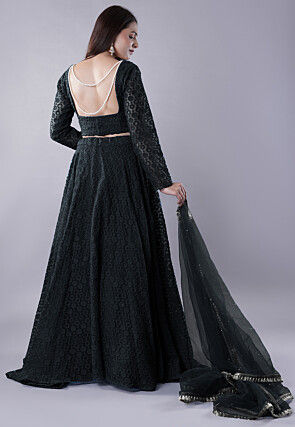 Embroidered Organza Lehenga in Black