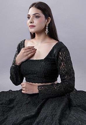 Embroidered Organza Lehenga in Black